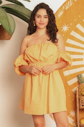 Mango Cotton Cold Shoulder Puff Short Sleeve Mini Dress SALE